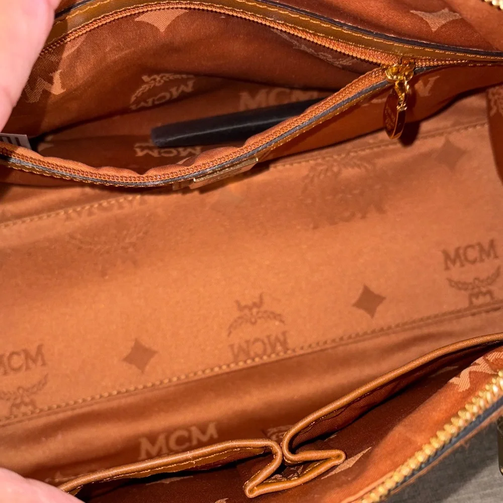 MCM Cognac Visetos Boston/Satchel Bag with Charms